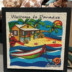 New in Box Welcome to Paradise Aruba Natural Sand Art